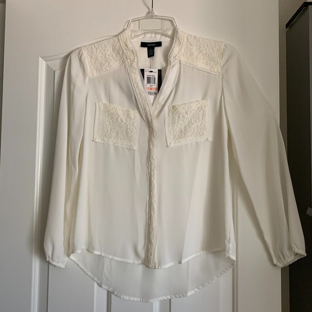 NWT Alfani Blouse with Lace Accent